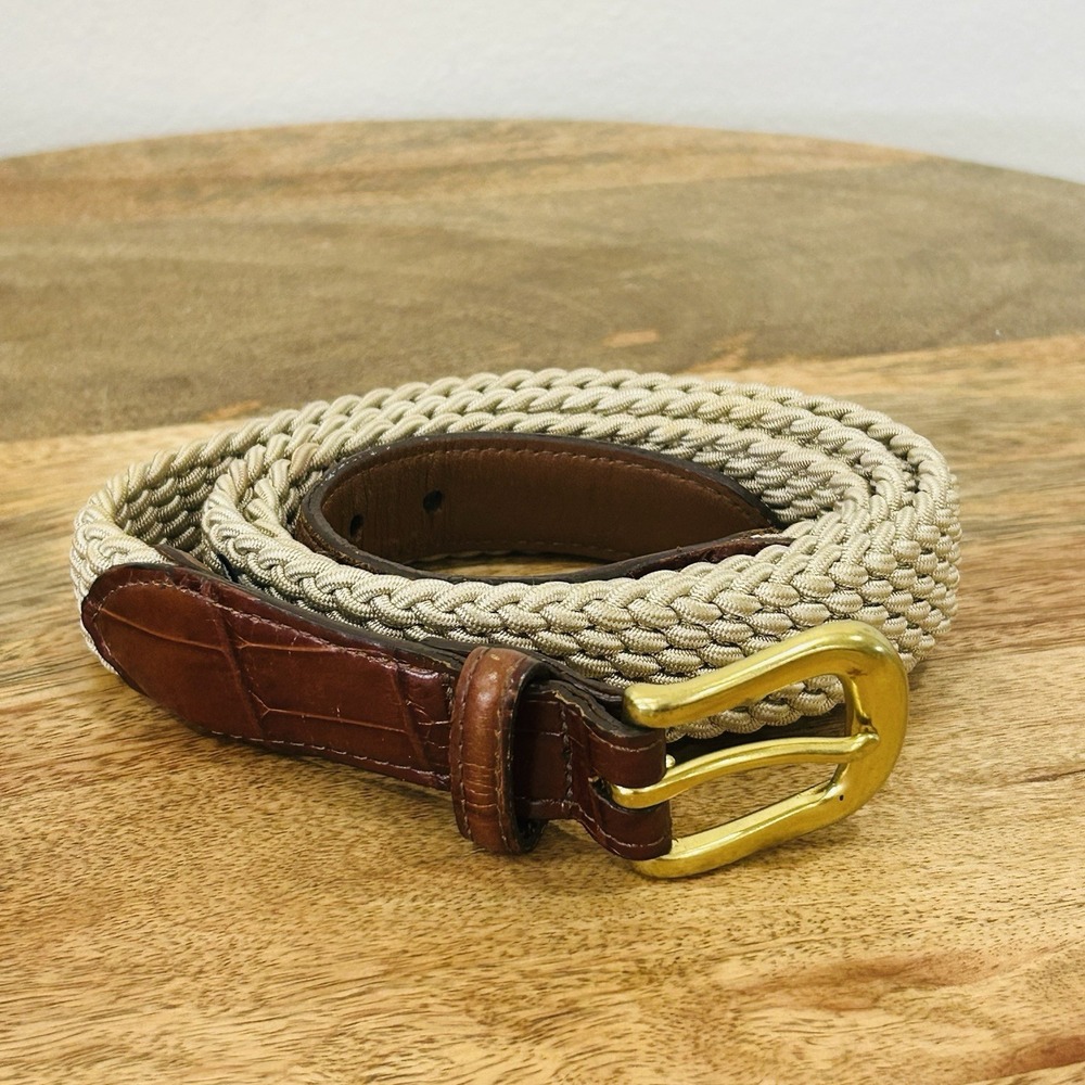 Brighton Men's 42 Stretch Braided Croco Belt Solid Brass Buckle Elastic
